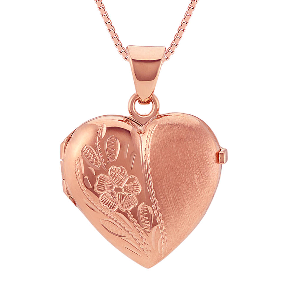 Engraved Heart Locket in 14k Rose Gold (18 in)