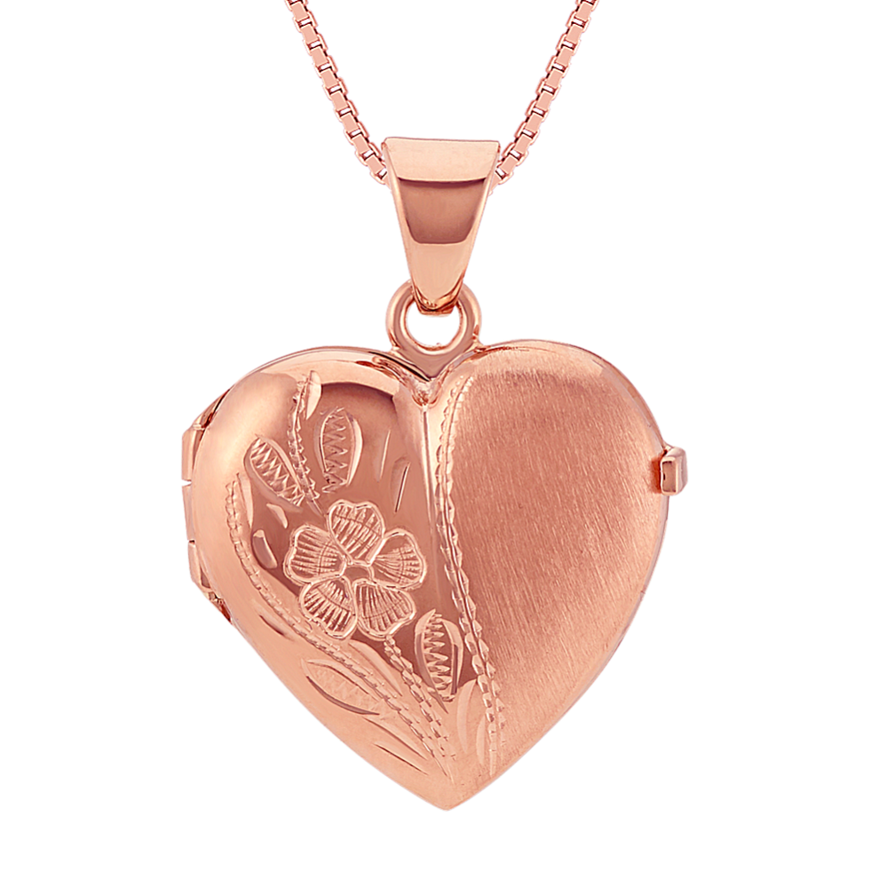 Engraved Heart Locket in 14k Rose Gold (18'')