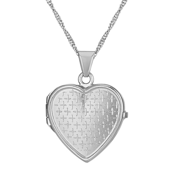 Engraved Heart Locket with Satin Finish in Sterling Silver (20 in)