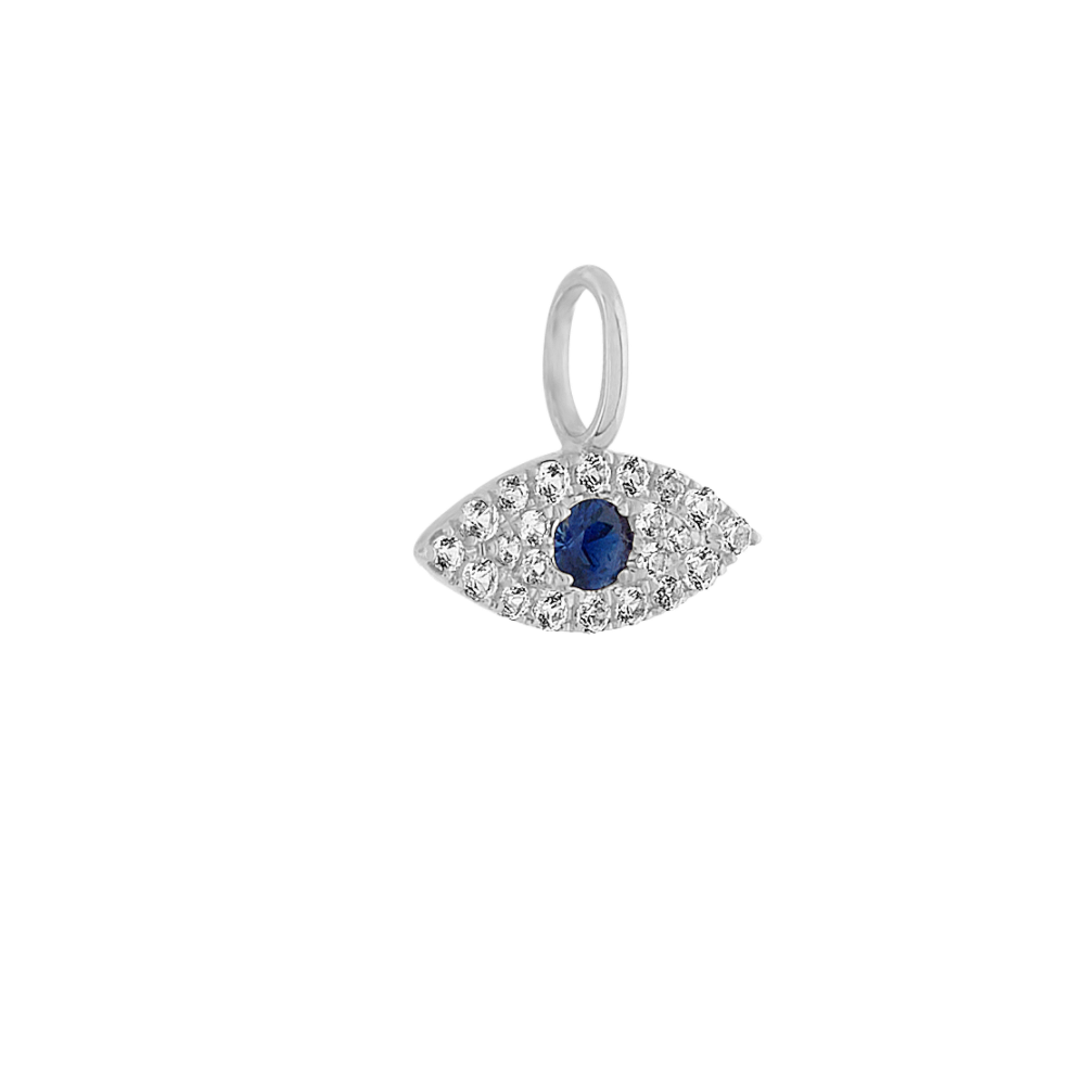 Evil Eye White Sapphire Charm in 14k White Gold