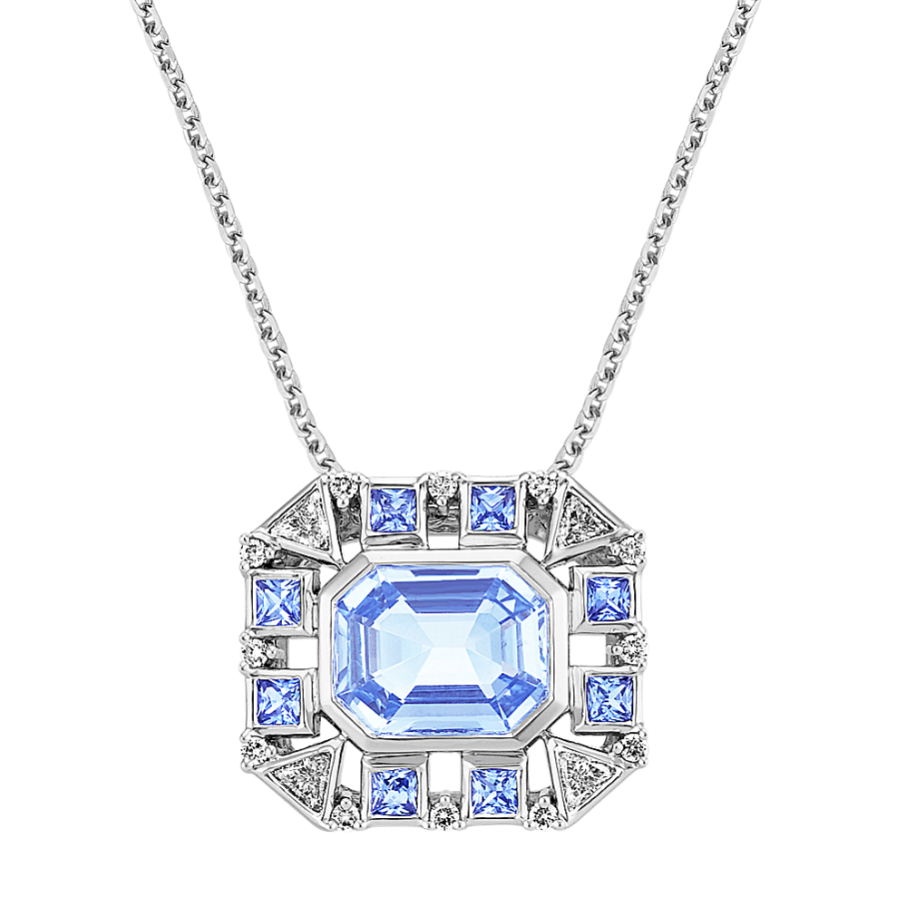 Fancy Shape Ice Blue Sapphire and Diamond Pendant (16 in)