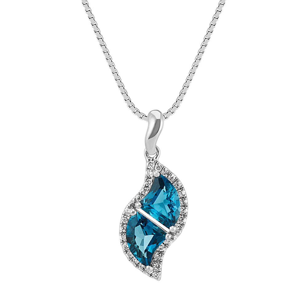 Fancy Shaped London Blue Topaz and Diamond Pendant (18 in)