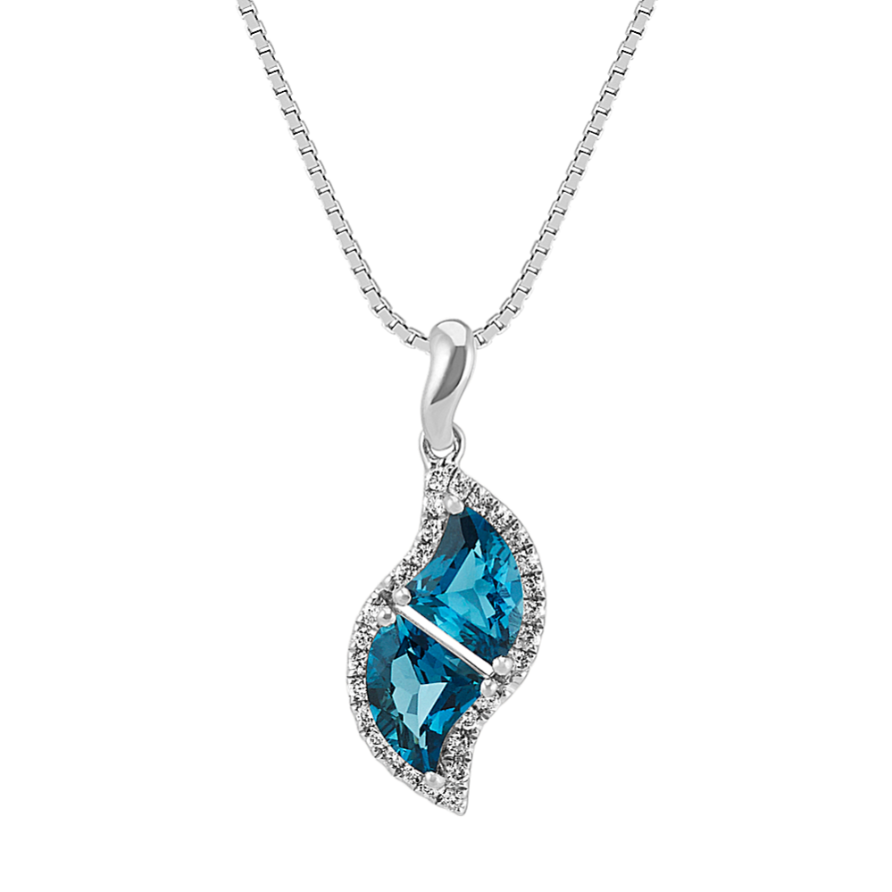 Fancy Shaped London Blue Topaz and Diamond Pendant (18'')