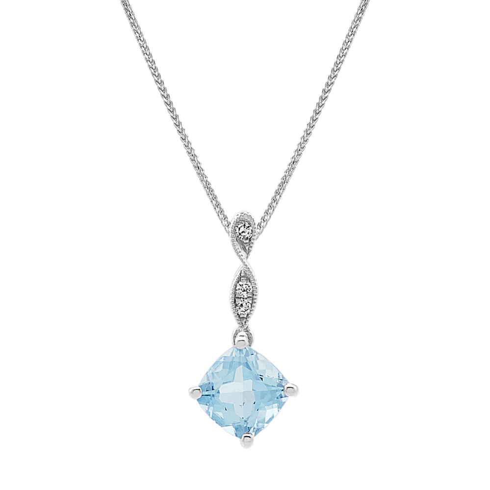 Fawn Aquamarine and Diamond Pendant in Sterling Silver (22 in)