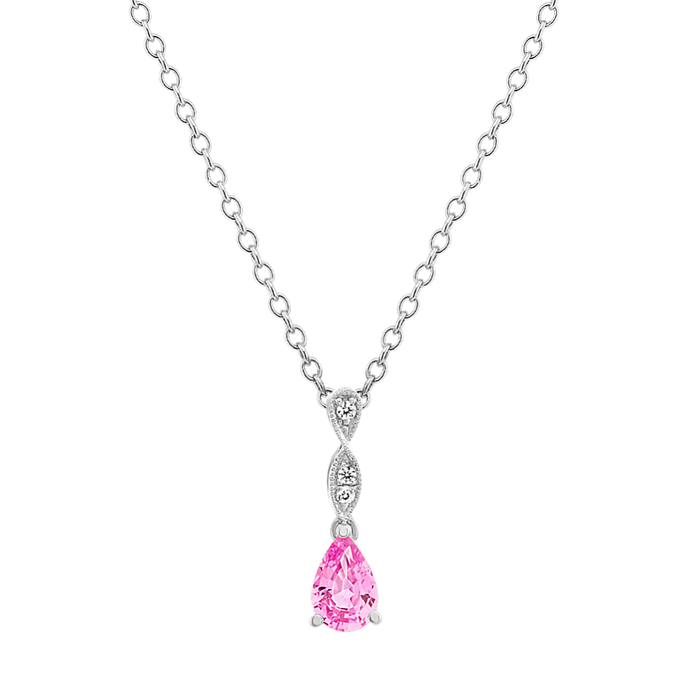 Fawn Pink and White Sapphire Pendant in Sterling Silver (20 in)