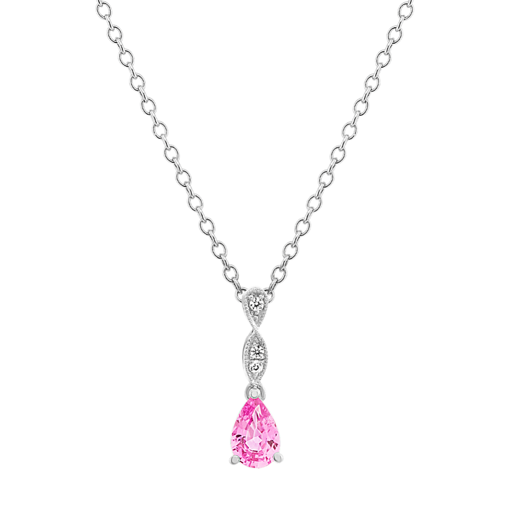 Fawn Pink and White Sapphire Pendant in Sterling Silver (20'')