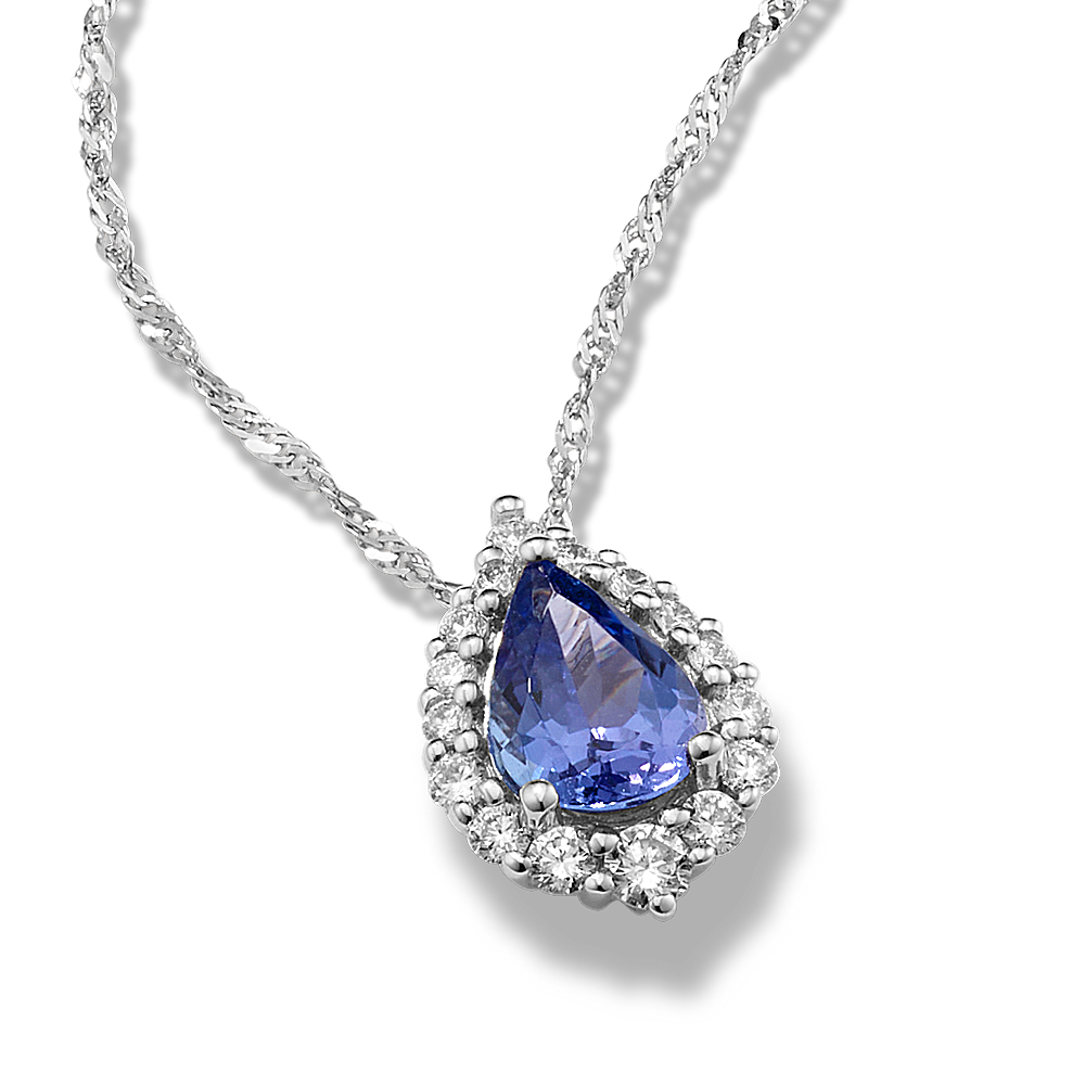 Feliz Tanzanite and Diamond Pendant in 14K White Gold (22 in)