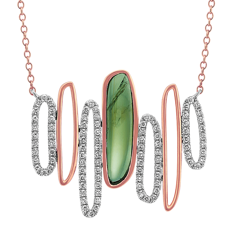 Freeform Green Sapphire & Diamond Necklace (18 in)