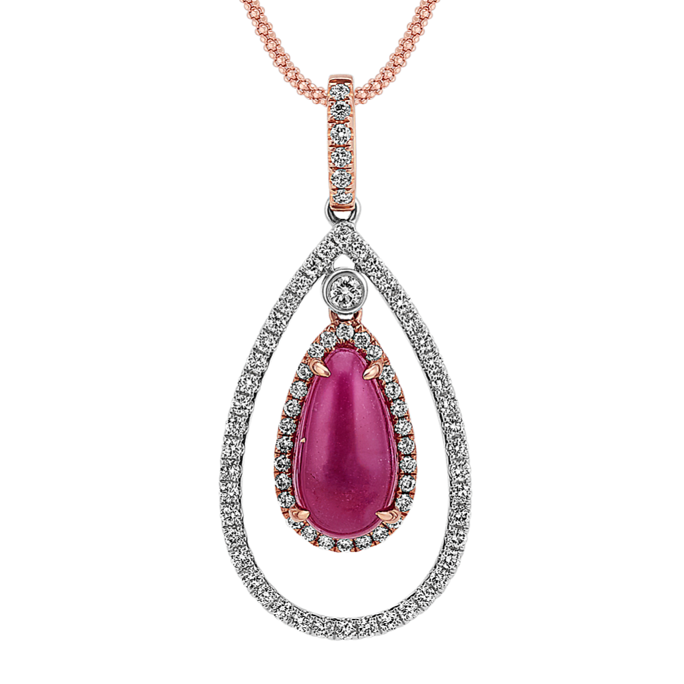 Freeform Ruby and Round Diamond Pendant (20 in)