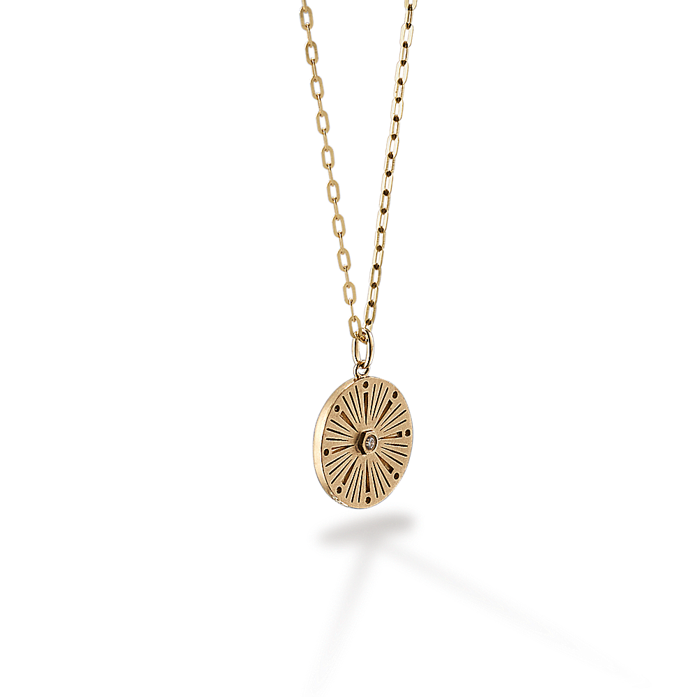 Finest Gold 14K Yellow Gold Diamond-Cut Compass Pendant