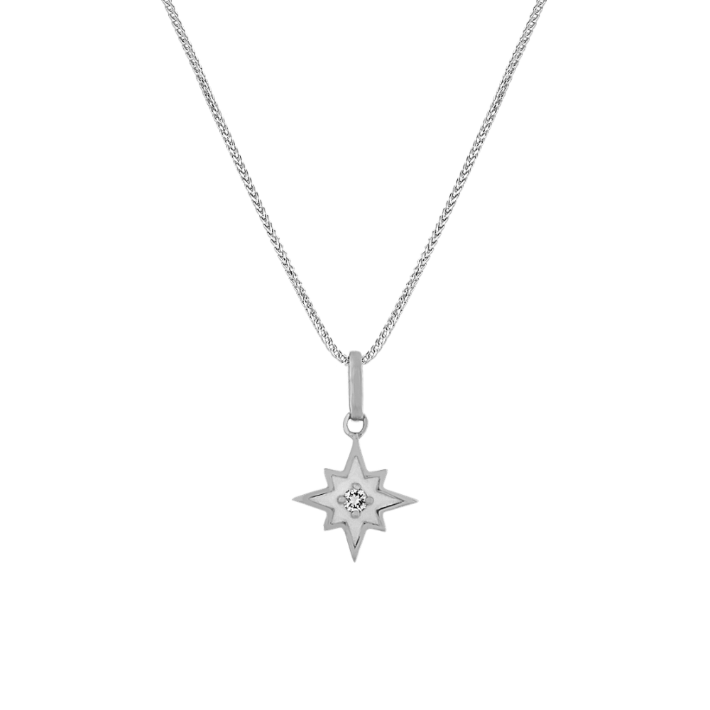 Frost Enamel and Natural Diamond Star Pendant (22 in)