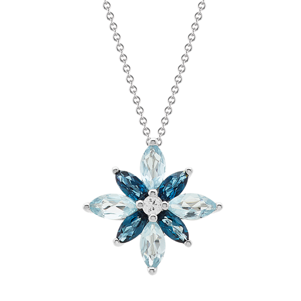 Garden Two-Tone Topaz Floral Pendant in Sterling Silver (20 in)