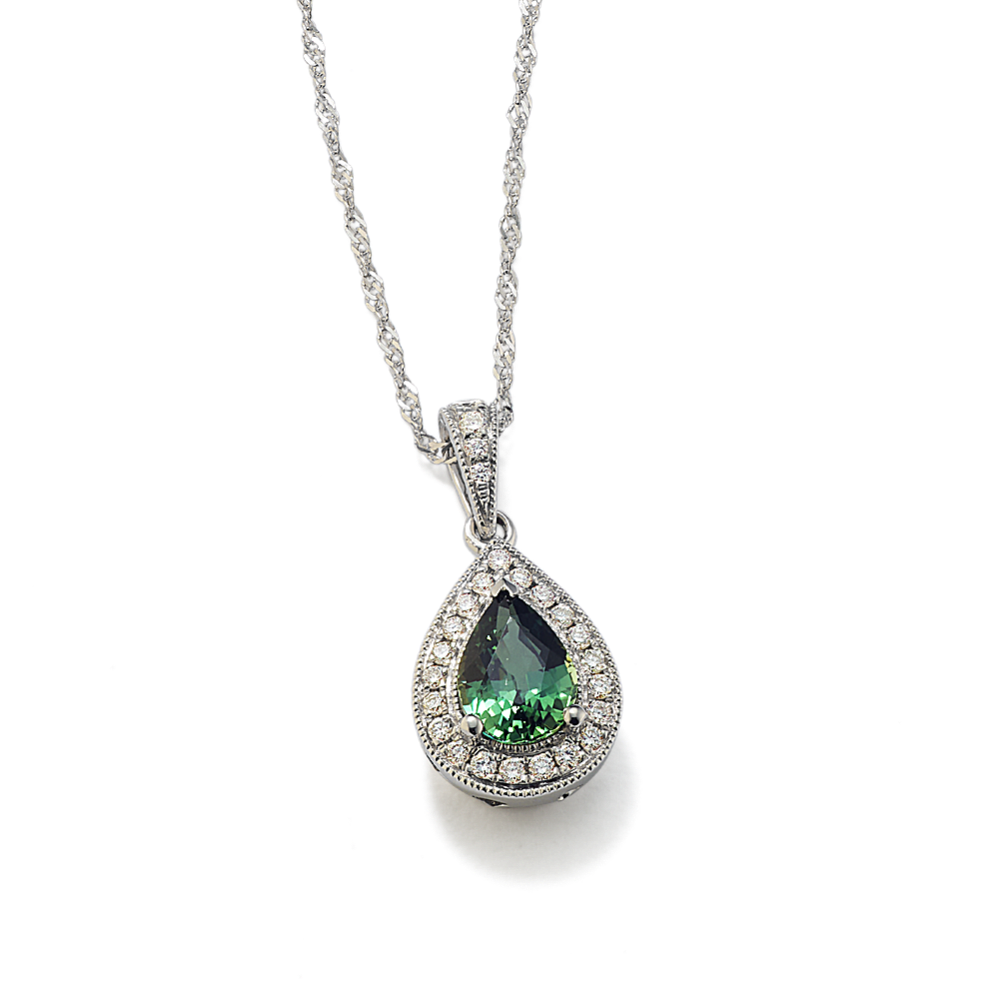 Green Sapphire & Diamond Pendant (22 in)