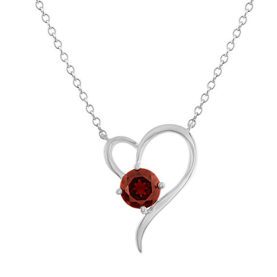 Garnet Heart Necklace in Sterling Silver (18 in)