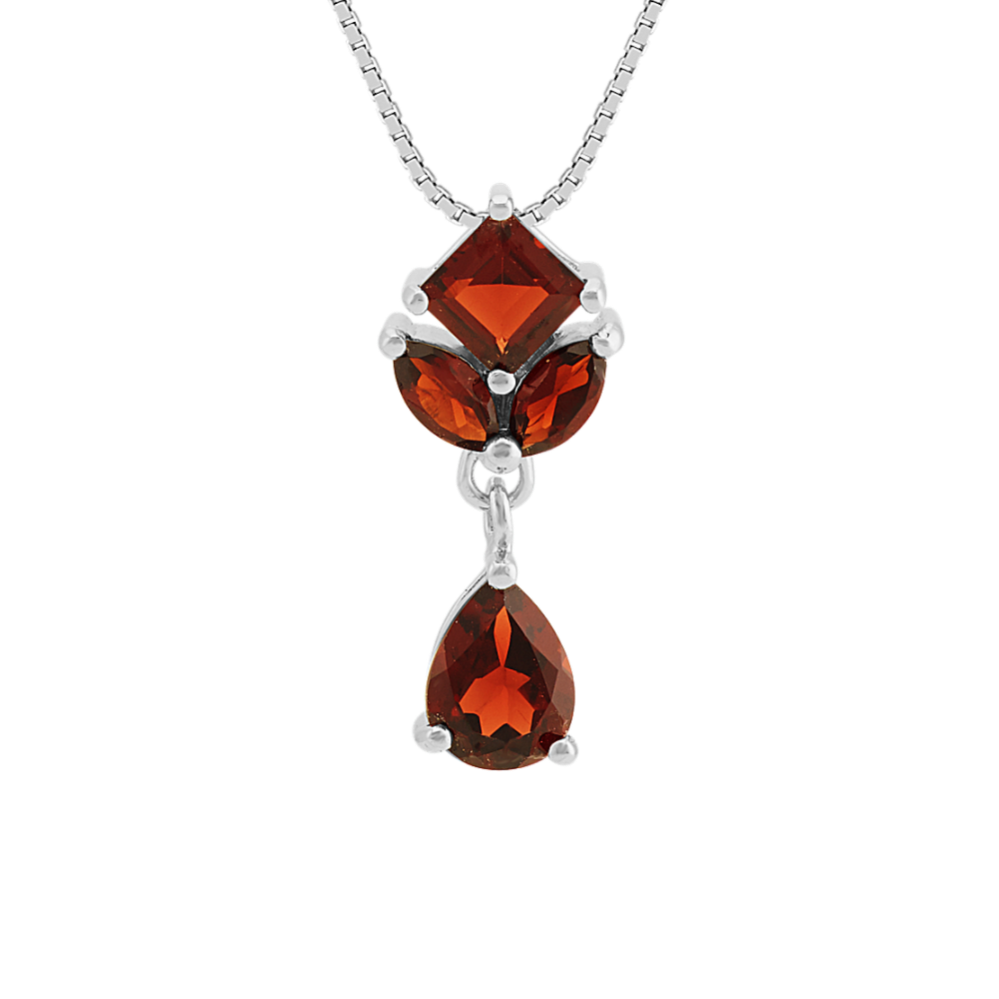 Garnet Pendant in Sterling Silver (20'')