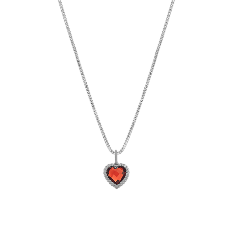 Evie Natural Garnet and Natural Diamond Heart Pendant in Sterling Silver (22 in)