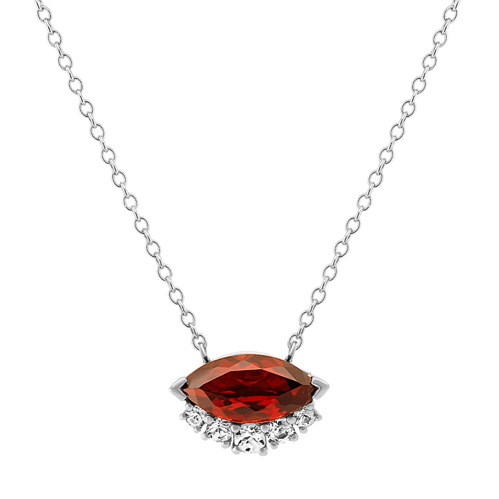Garnet and White Sapphire Necklace in Sterling Silver (18 in)