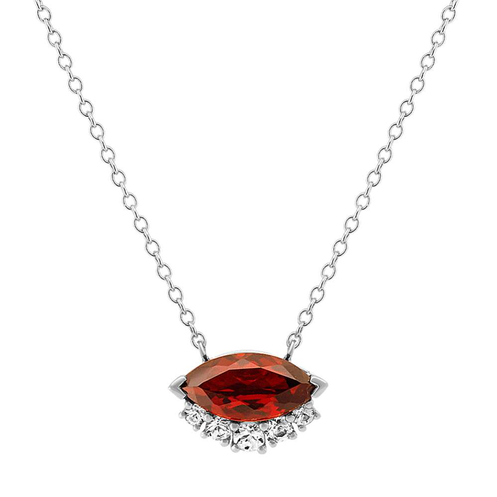 Garnet and White Sapphire Necklace in Sterling Silver (18'')