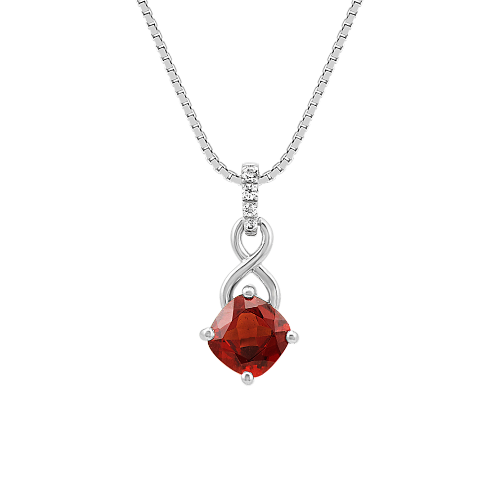 Natural Garnet and White Natural Sapphire Pendant (20 in)