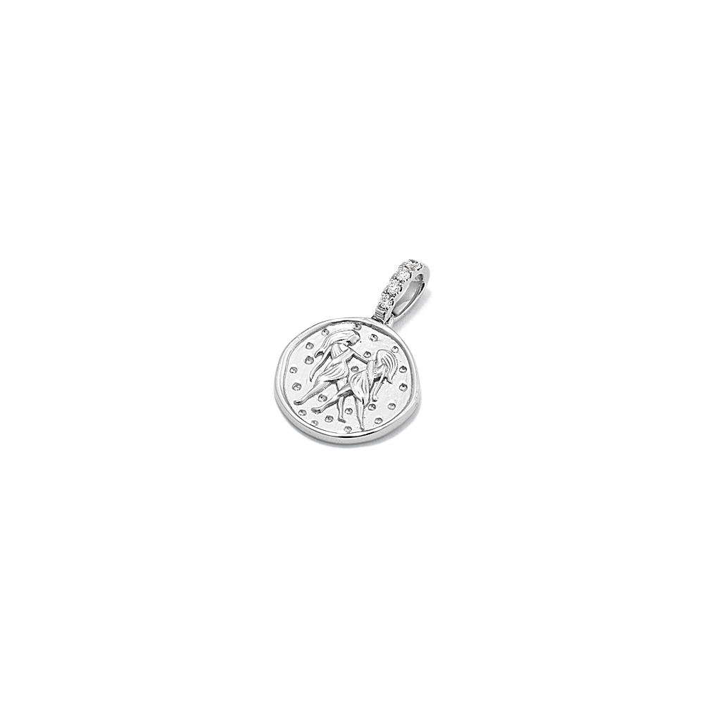 Gemini Zodiac Charm with Natural Diamond Accent in 14k White Gold