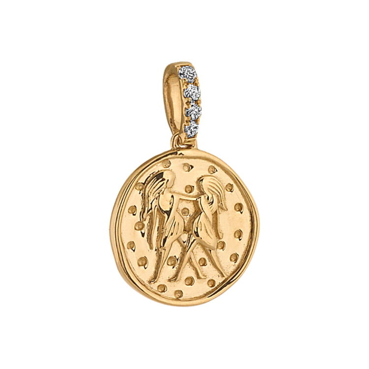 Gemini Zodiac Charm with Natural Diamond Accent in 14k Yellow Gold