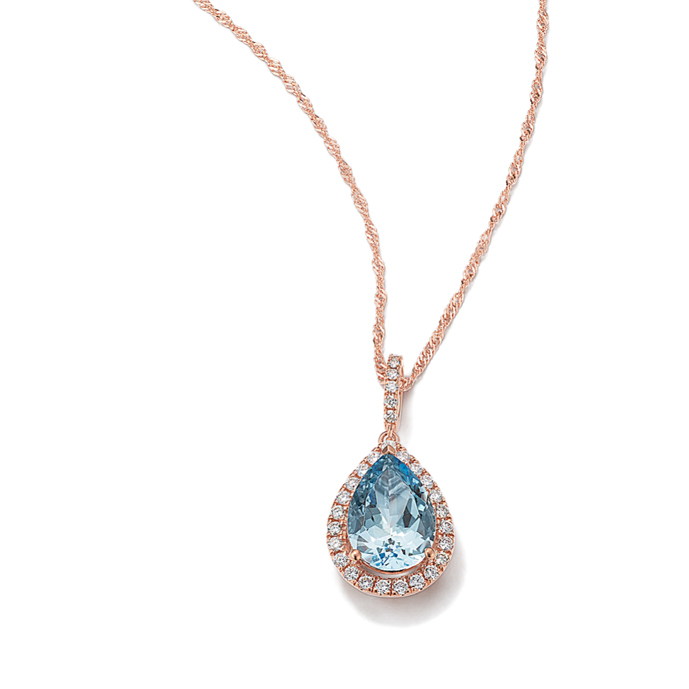 Locklyn Aquamarine & Diamond Halo Pendant
