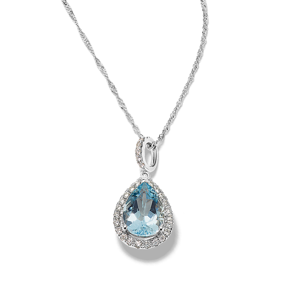Locklyn Aquamarine & Diamond Halo Pendant