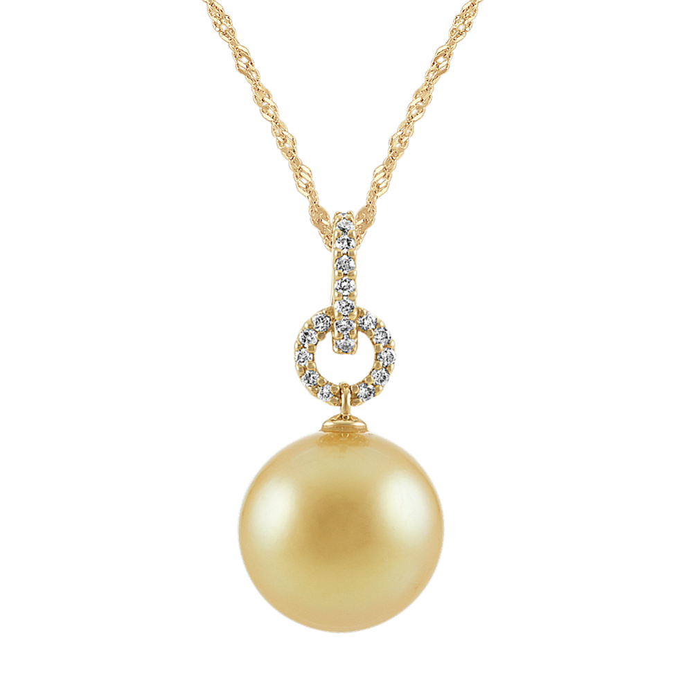 Golden South Sea Cultured Pearl and Diamond Pendant (20'')