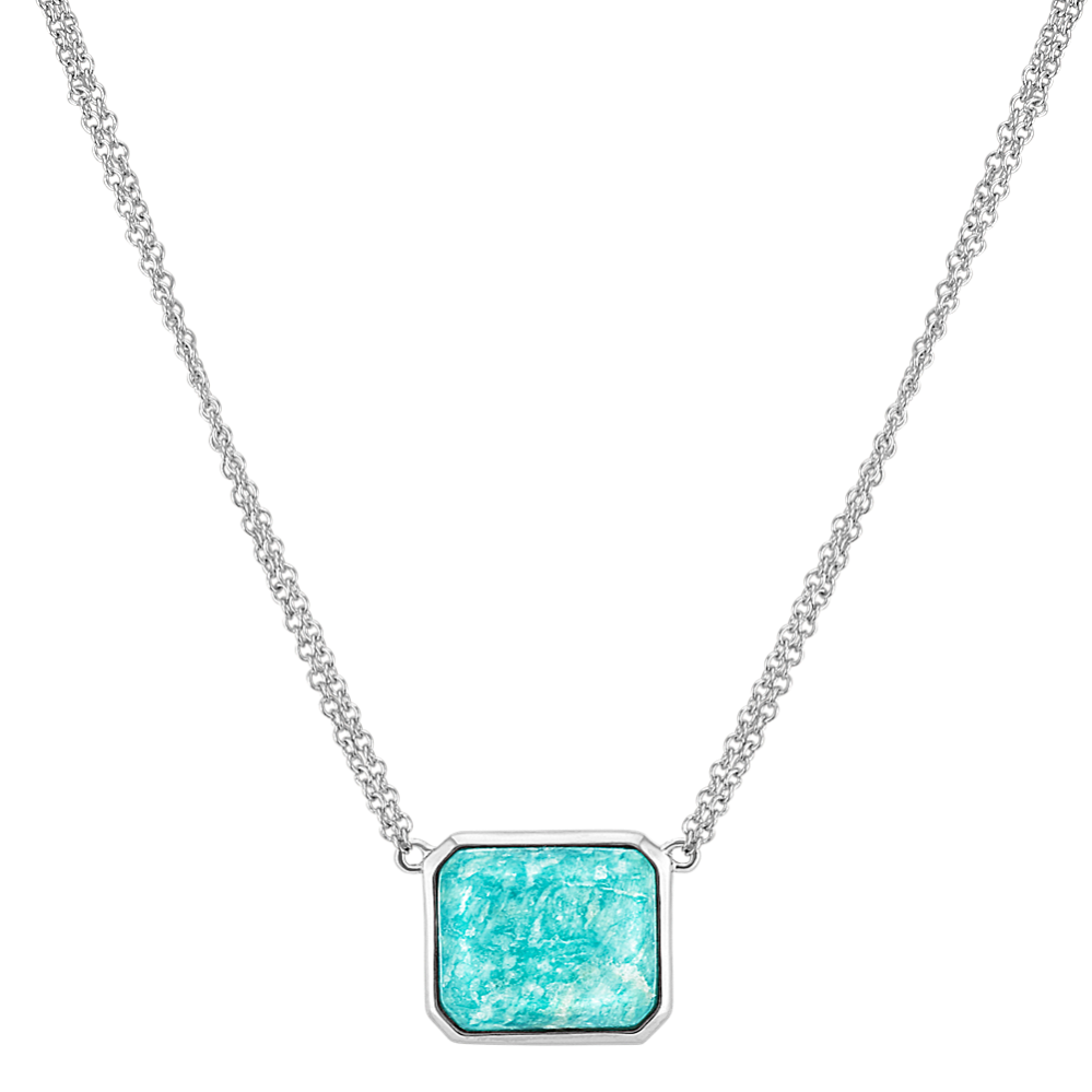 Green Amazonite Double Chain Necklace in Sterling Silver (16 in)