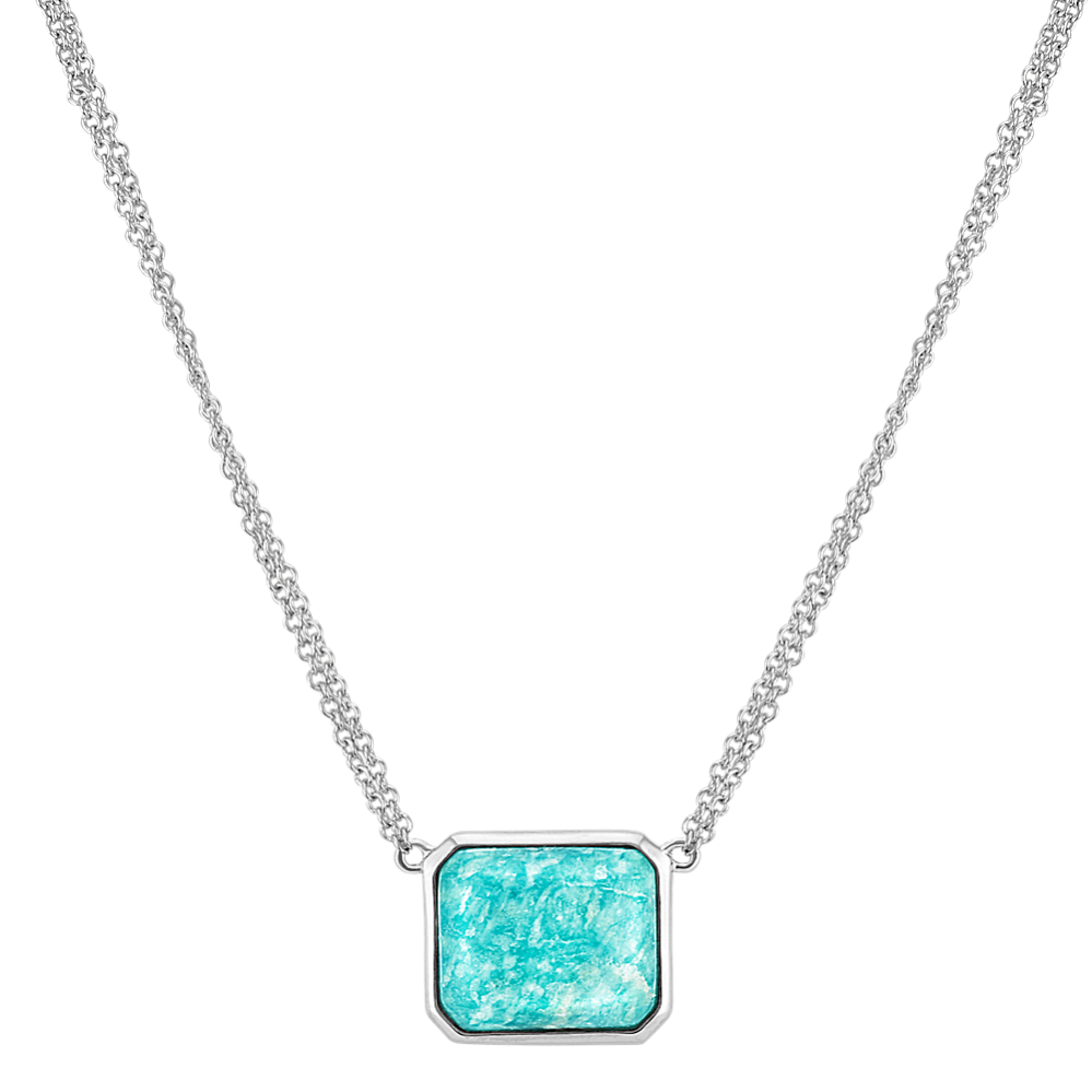 Green Amazonite Double Chain Necklace in Sterling Silver (16'')