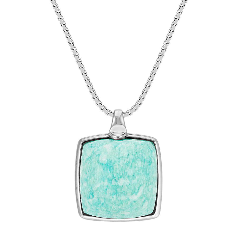 Green Amazonite and Sterling Silver Pendant (18 in)