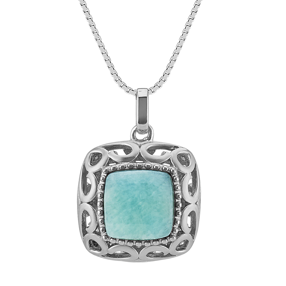 Green Amazonite and Sterling Silver Pendant (20'')
