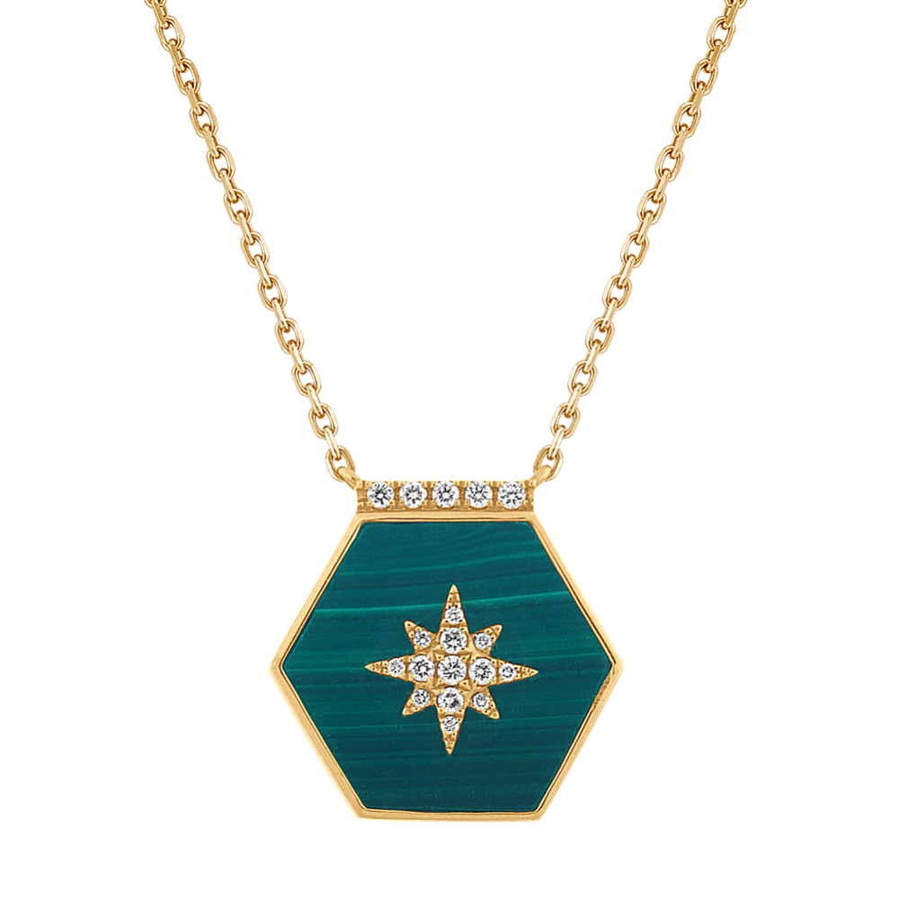 Green Malachite and Diamond Star Necklace (20 in)
