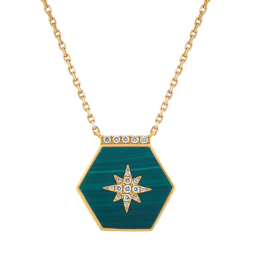 Green Malachite and Diamond Star Necklace (20'')