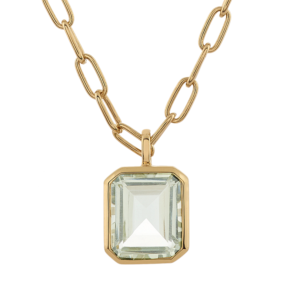 Green Quartz Paper Clip Pendant in Vermeil 14K Yellow Gold (22'')