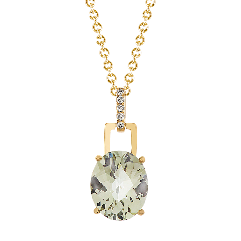 Green Quartz and Diamond Pendant (18'')
