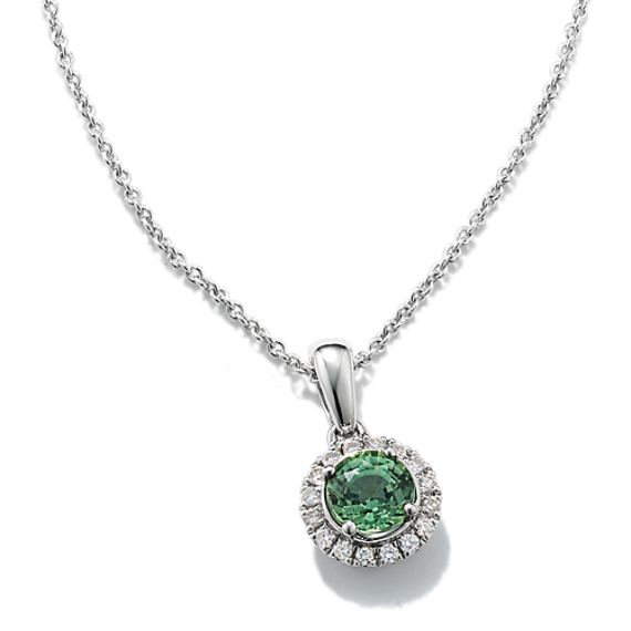 Twila Green Sapphire & Diamond Halo Pendant