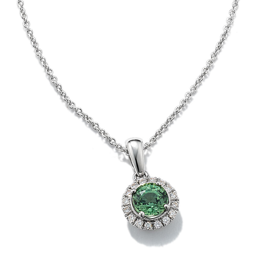 Green Sapphire & Diamond Pendant (20 in)