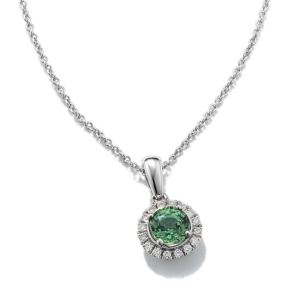 Twila Green Sapphire & Diamond Halo Pendant