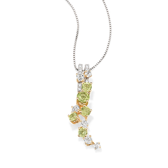 Green Quartz, Peridot and Diamond Pendant (18 in)