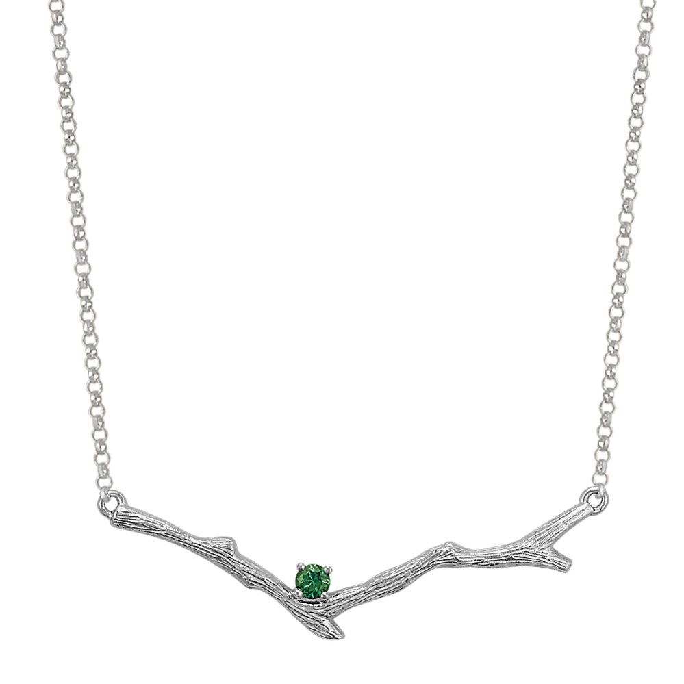 Green Sapphire Branch Necklace in Sterling Silver