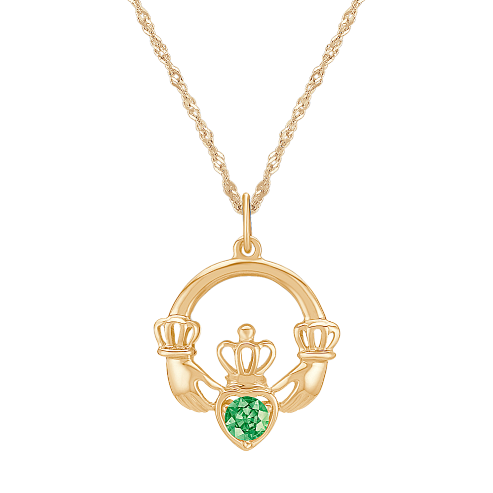 Green Sapphire Claddagh Pendant (18'')