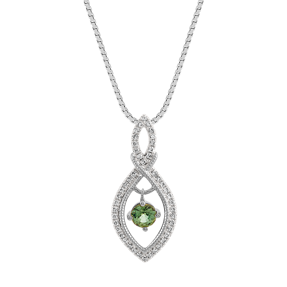 Green Sapphire and Diamond Infinity Pendant (18 in)