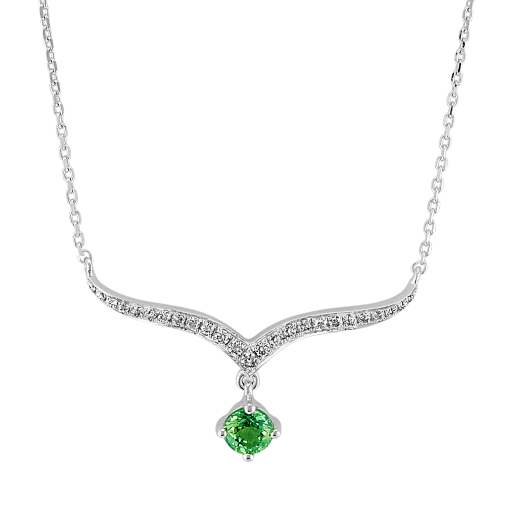 Green Sapphire and Diamond Necklace (16 in)