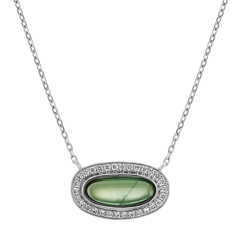 Green Sapphire and Diamond Necklace (18 in)