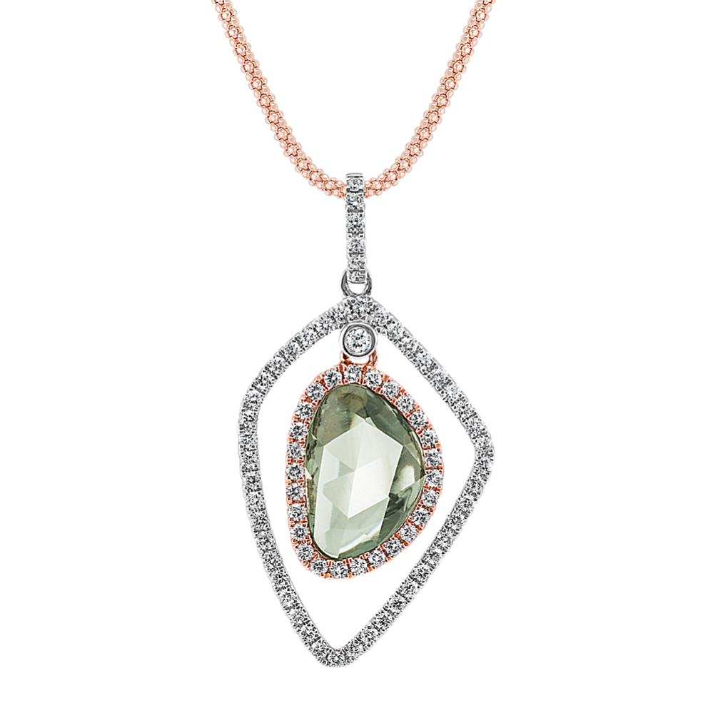 Green Sapphire and Diamond Pendant in 14k Two-Tone Gold (20 in)