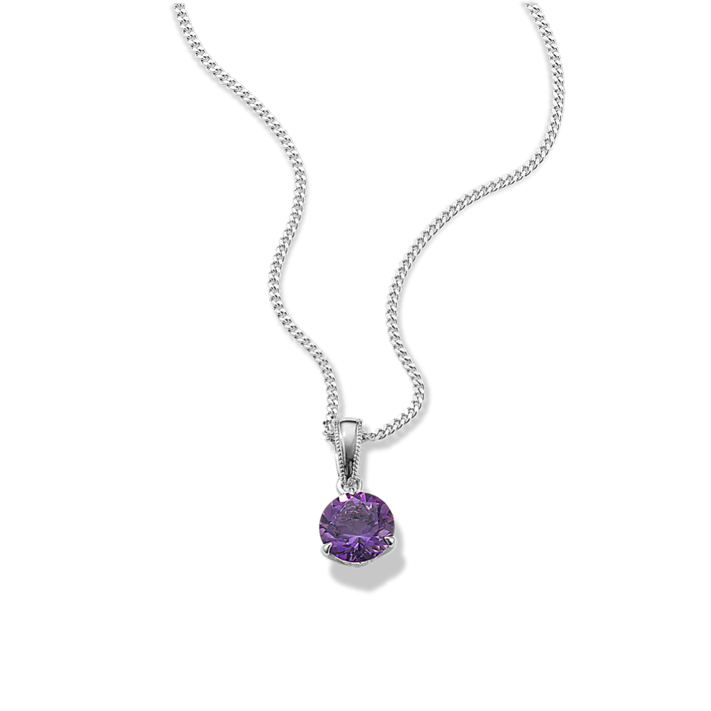 Amethyst Solitaire Pendant in Sterling Silver