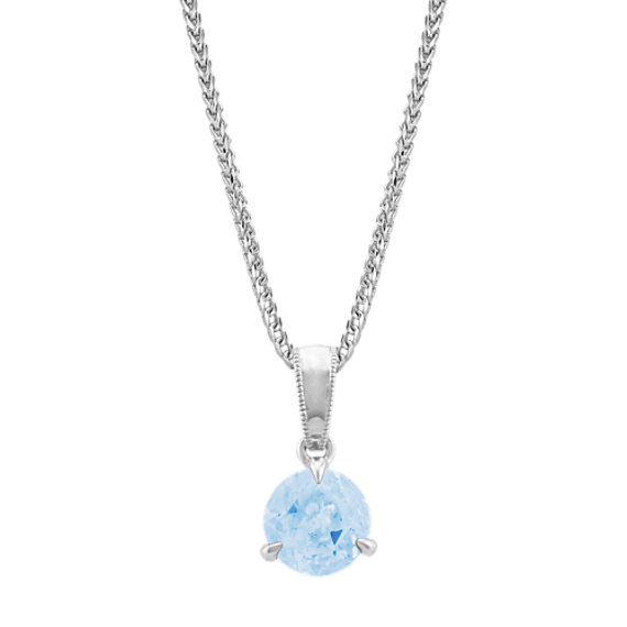 Gwen Natural Aquamarine Solitaire Pendant in Sterling Silver (22 in)