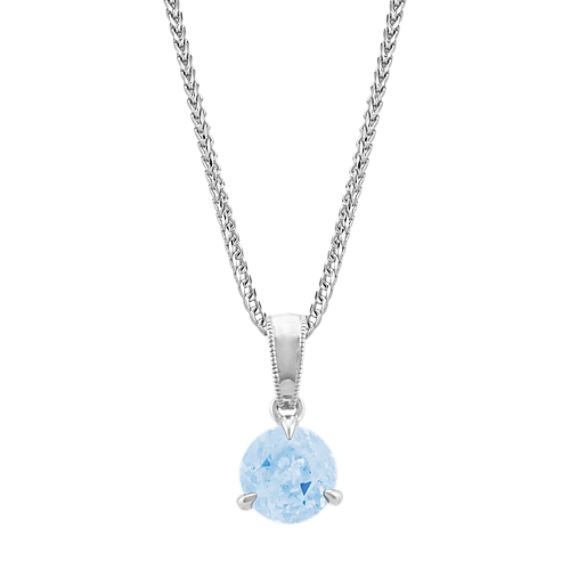 Aquamarine Solitaire Pendant in Sterling Silver