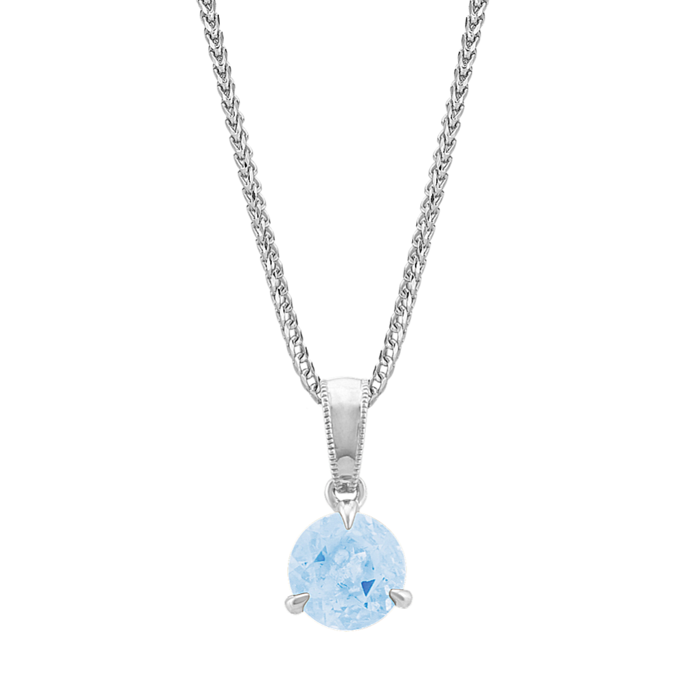 Aquamarine Solitaire Pendant in Sterling Silver